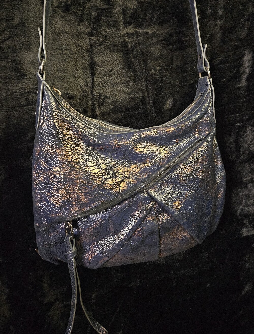 Kooba Vintage Slouchy Crossbody Hobo Bag - Copper Metallic Crackle